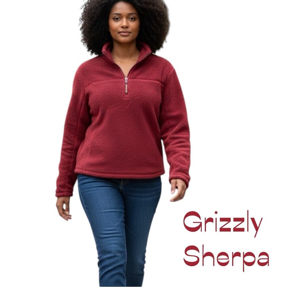 Grizzly Sherpa Candy Apple Red Teddy Bear Jacket Size M GorpCore Outdoors